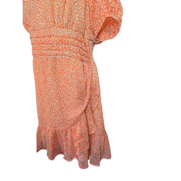 EXPRESS Chiffon Pink Peach Puff Sleeve Mini Ruffle Dress - Picture 4 of 4